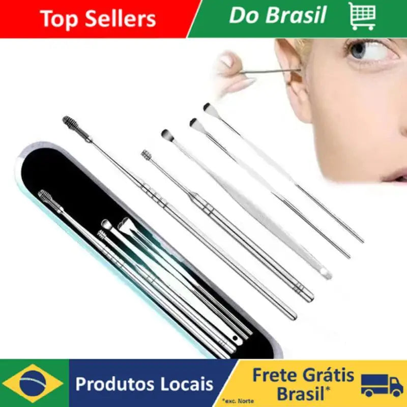 Kit Removedor de Cera de Ouvido em Aço Inoxidável - 5 Peças