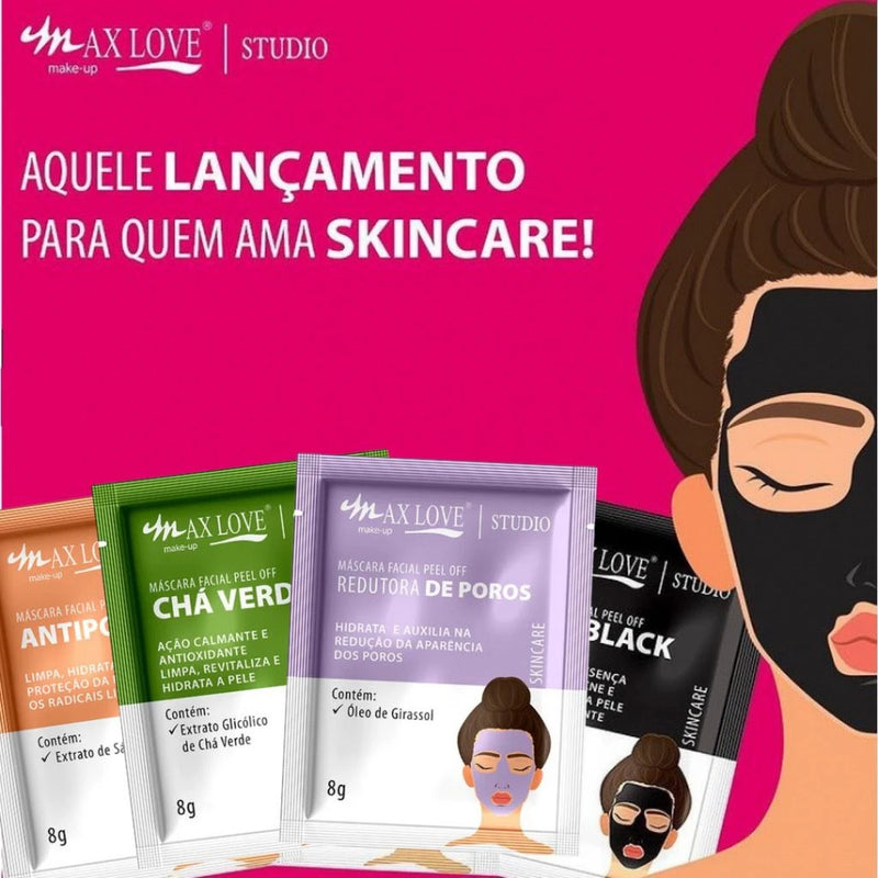 Kit de 12 Máscaras Faciais Peel Off Max Love com Pincel de Silicone (Brinde)