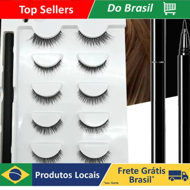 Kit 5 Pares de Cílios Postiços de Alta Qualidade Magnético